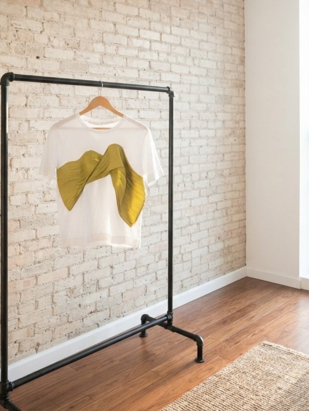 White T-Shirt with Olive Graphic Print -